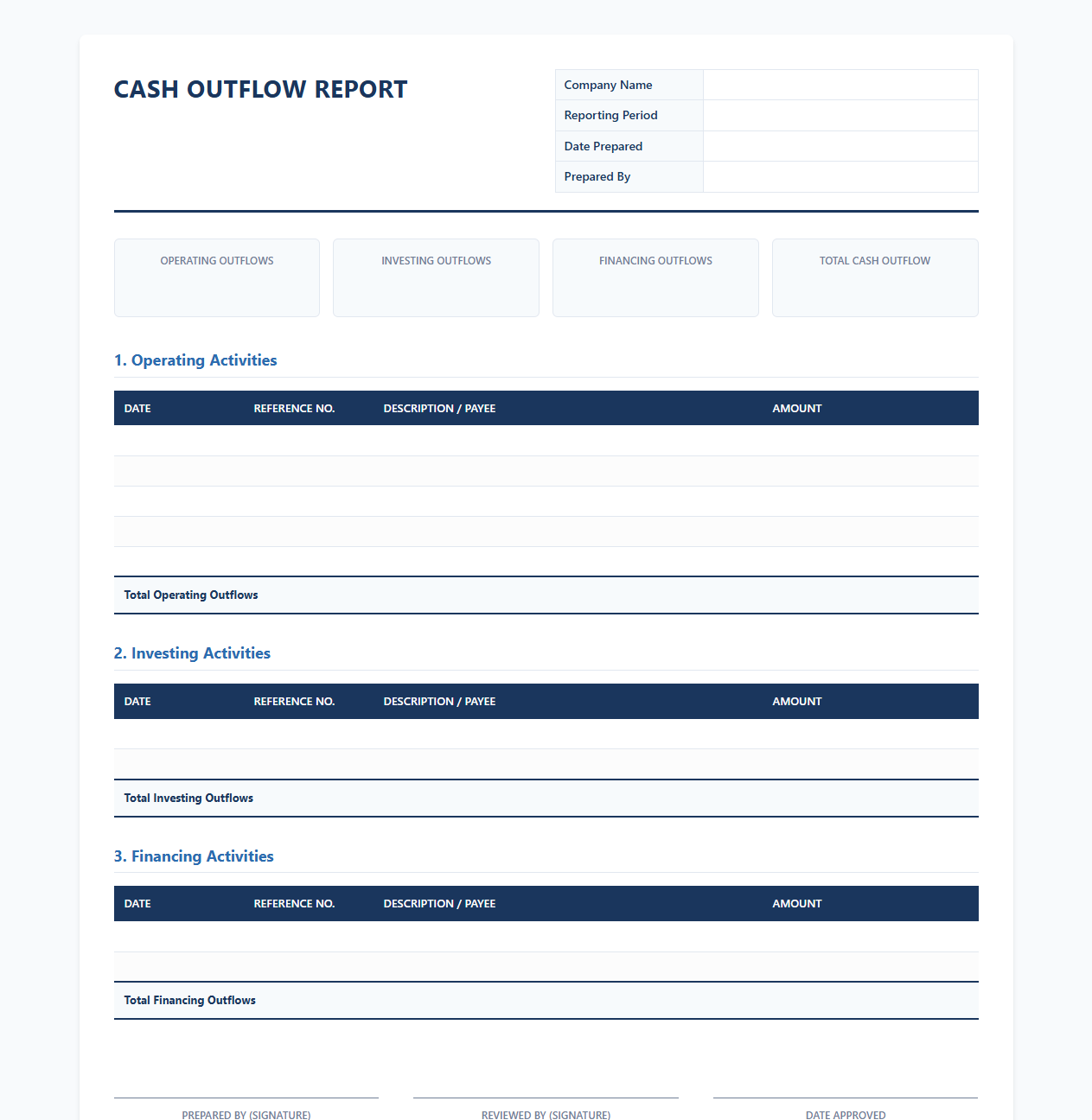 Monthly Cash Outflow Report Template