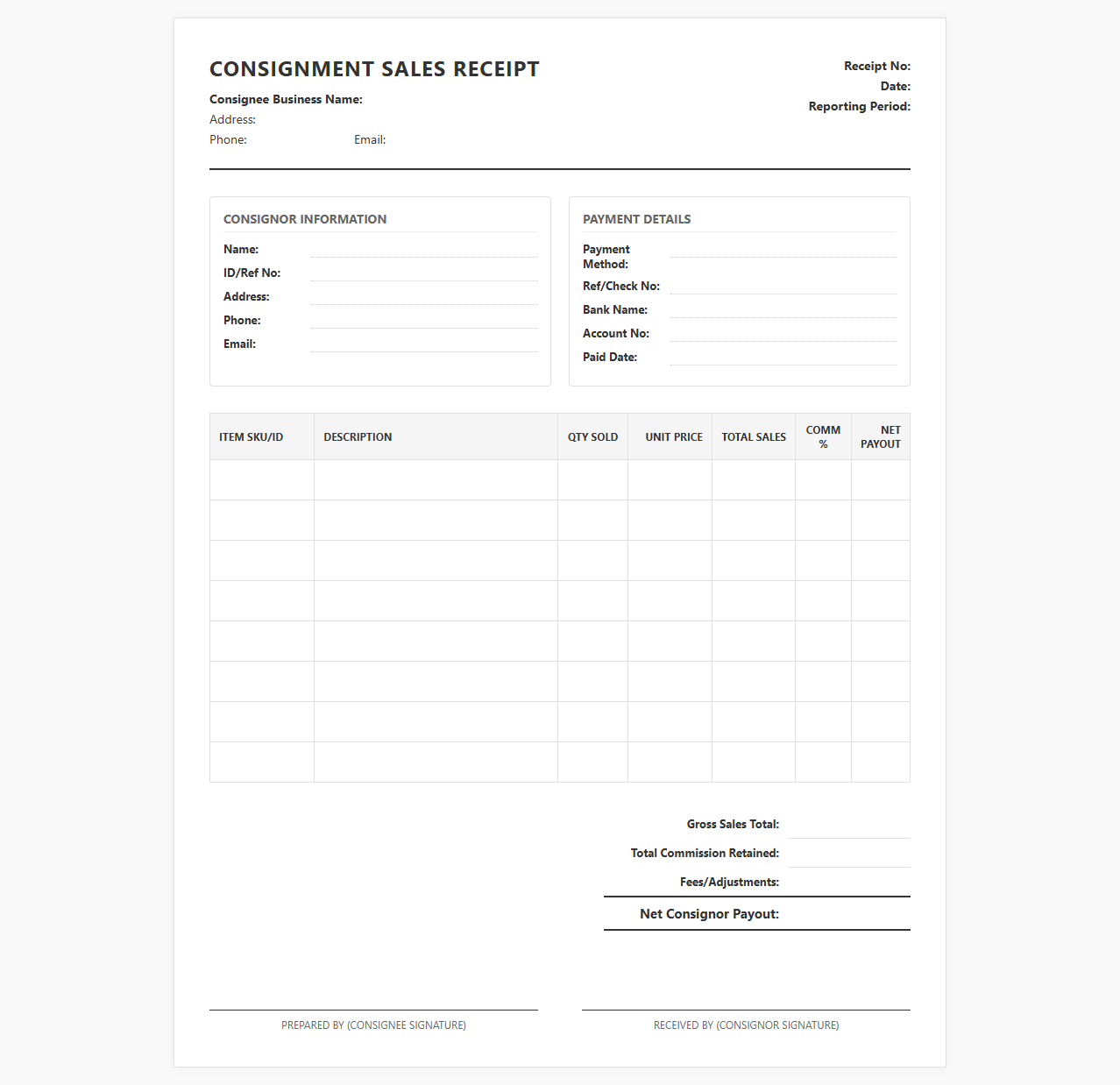 Monthly Consignment Sales and Revenue Receipt