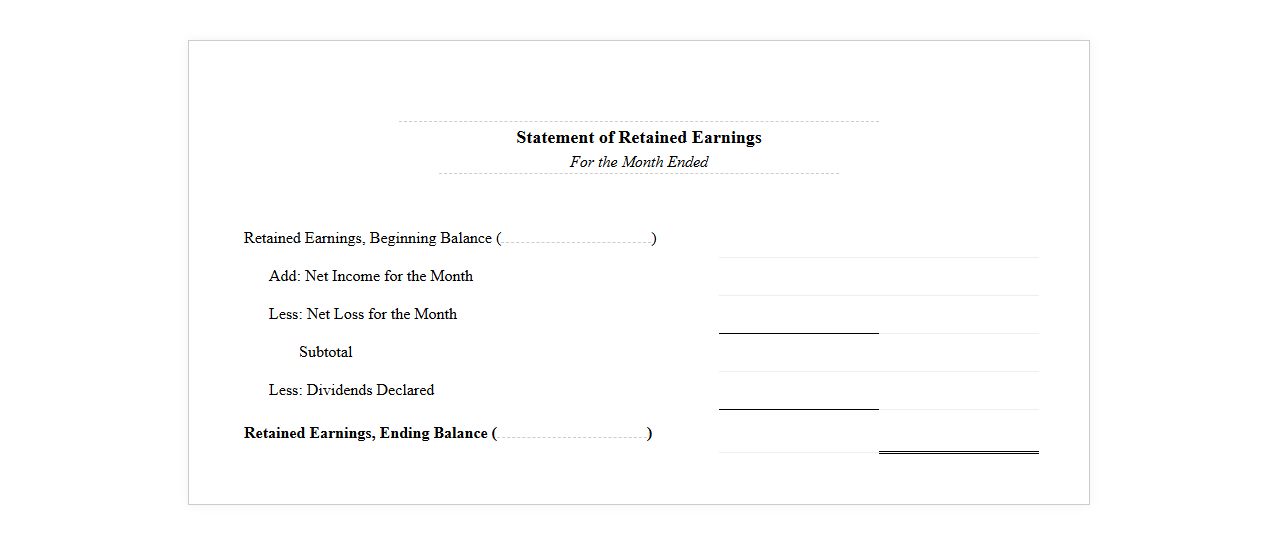 Monthly Retained Earnings Financial Statement Template