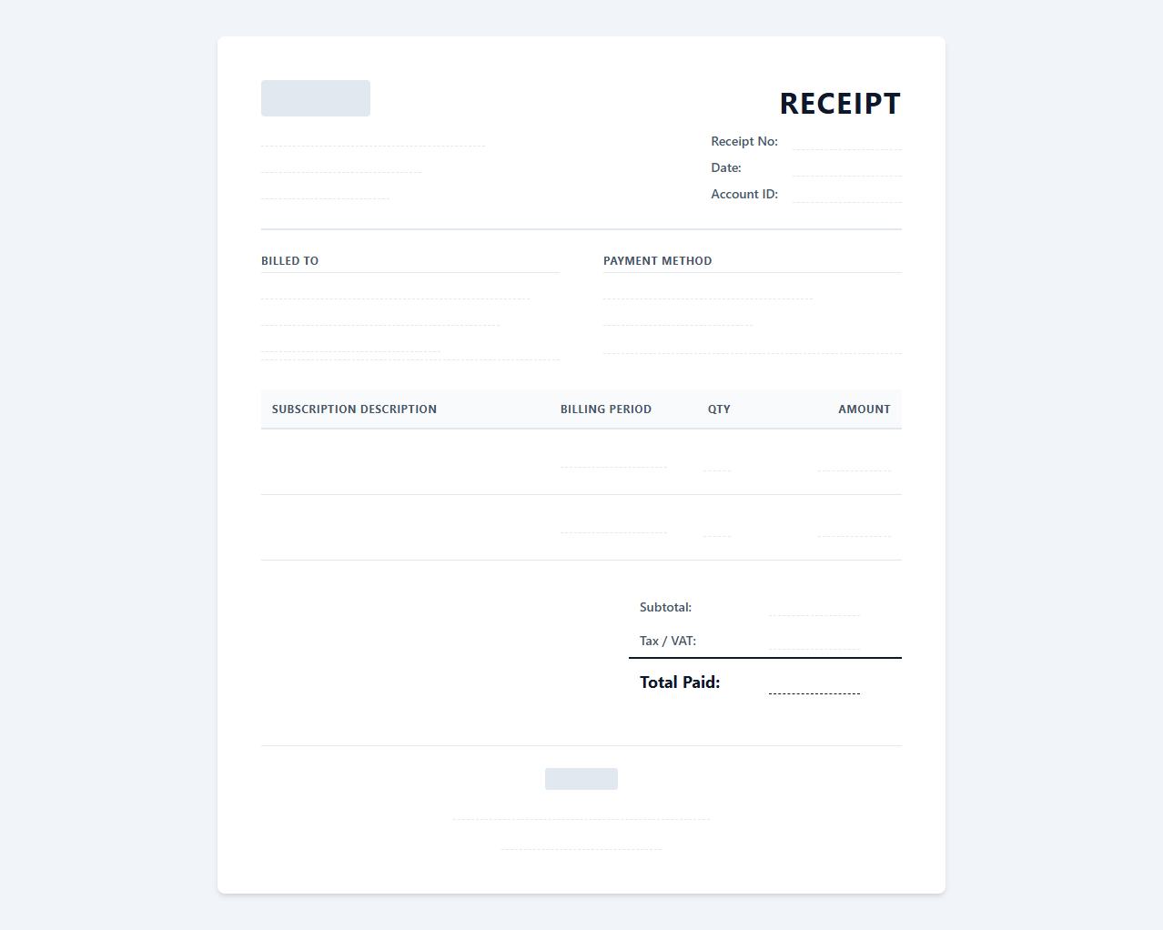Monthly Software as a Service Billing Receipt