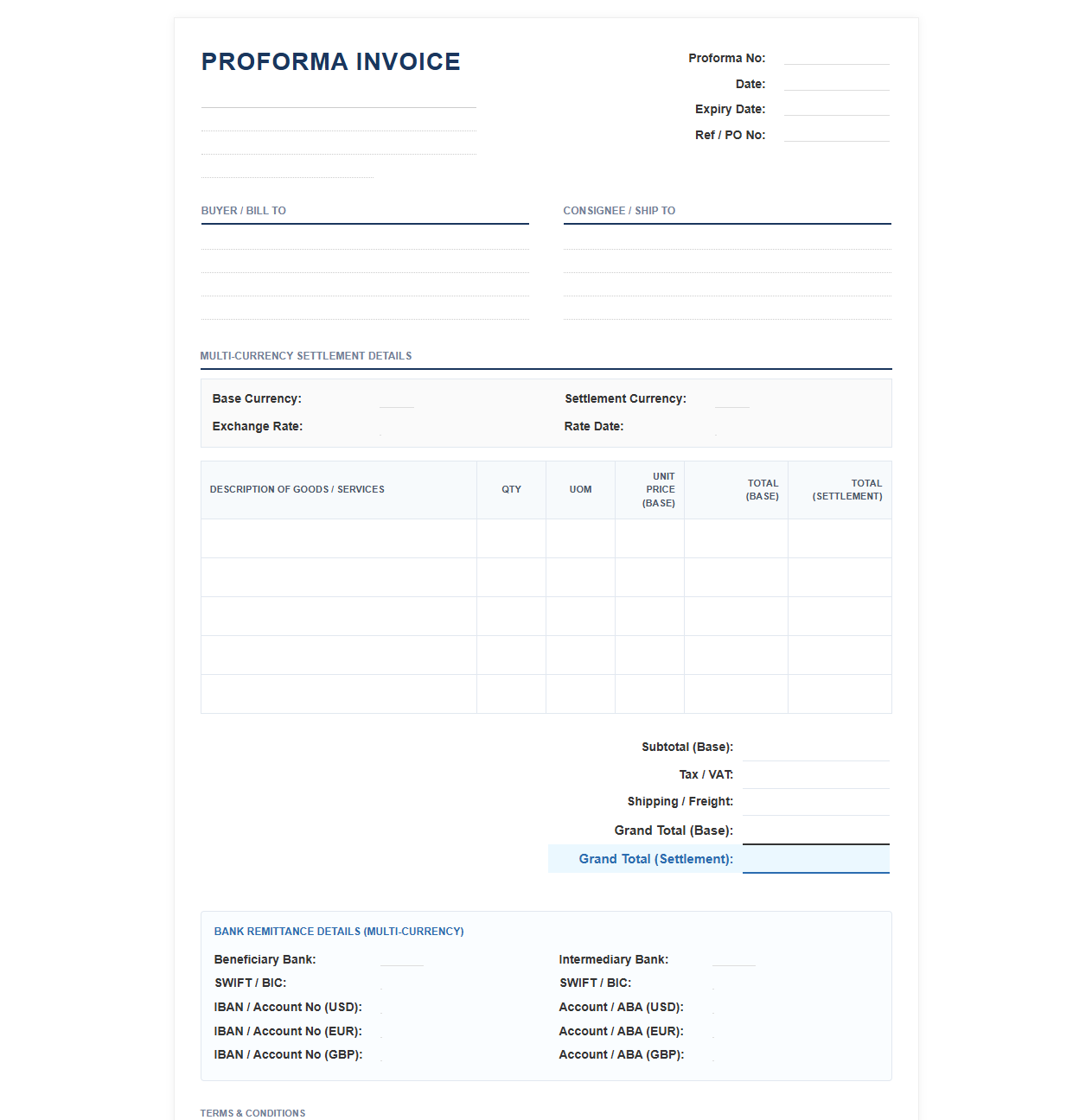 Multi-Currency Proforma Billing Template