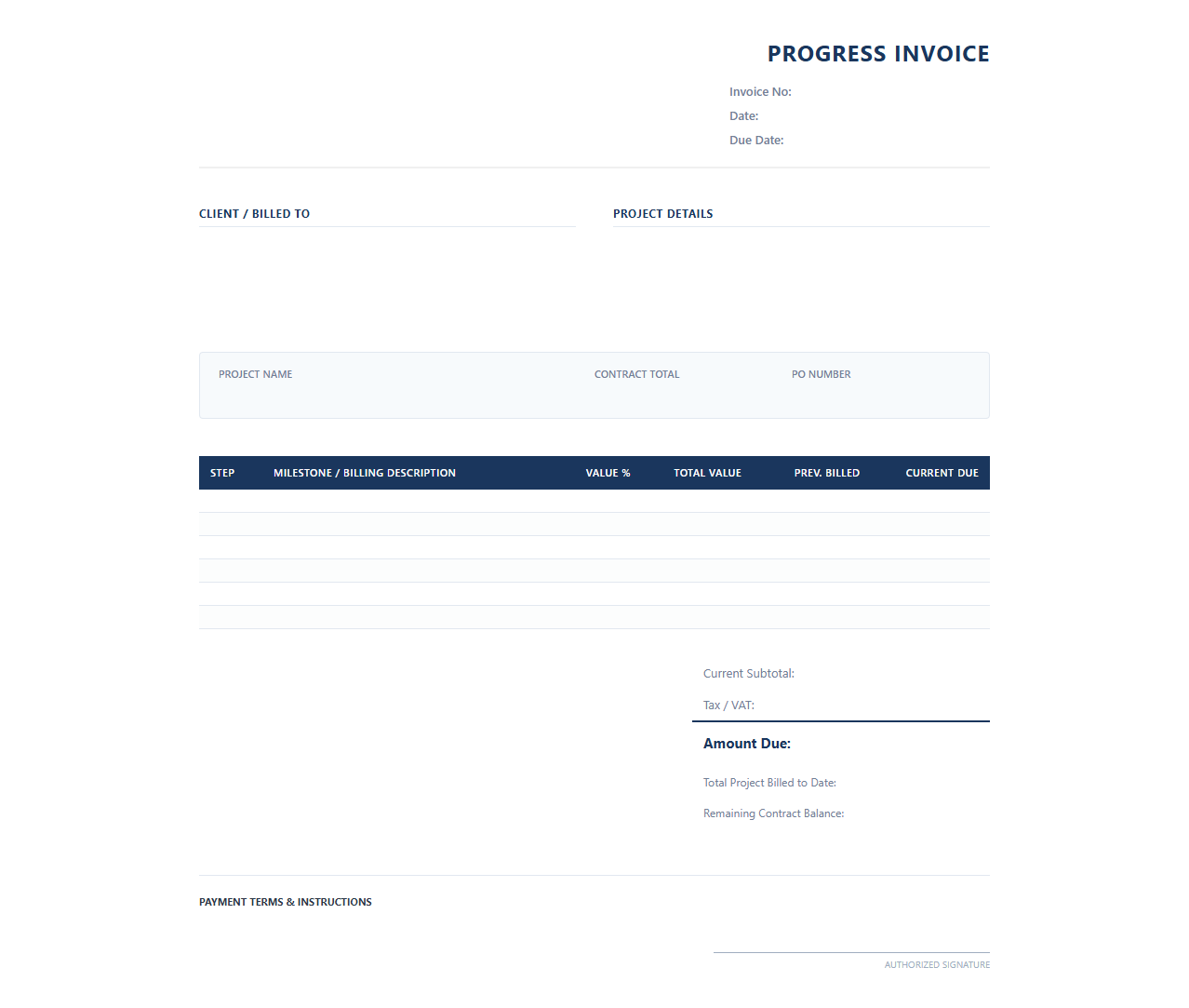 Multi Step Project Billing Invoice Template