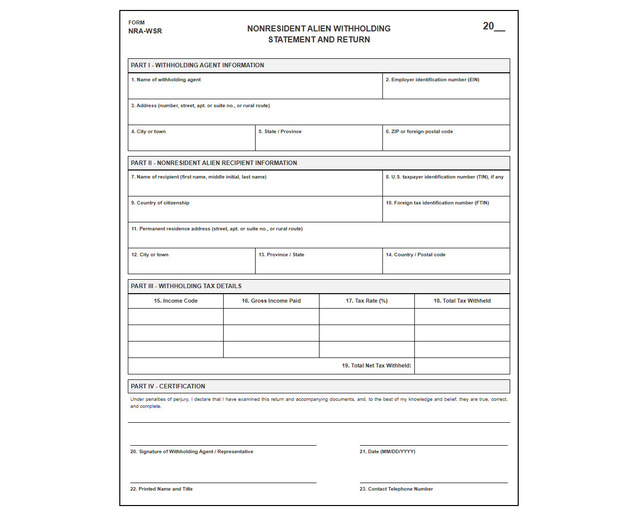 Nonresident Alien Withholding Statement and Return