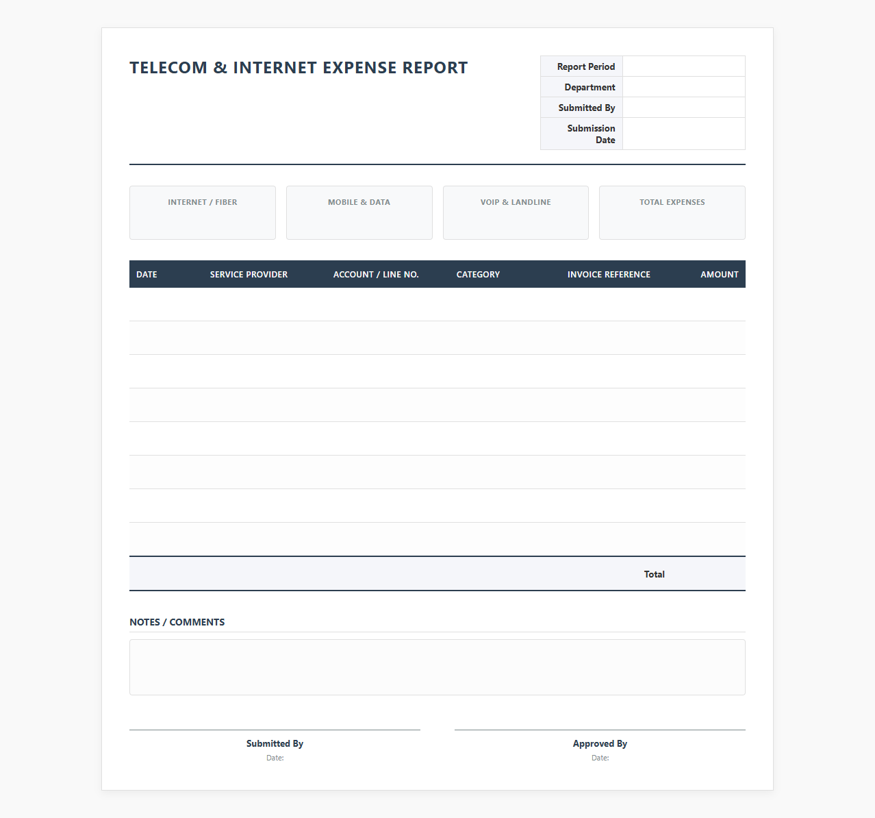 Office Telecom and Internet Expense Report