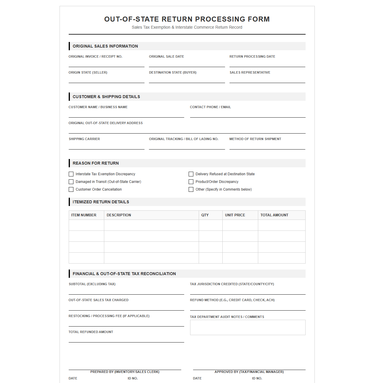 Out-of-State Return Processing Template