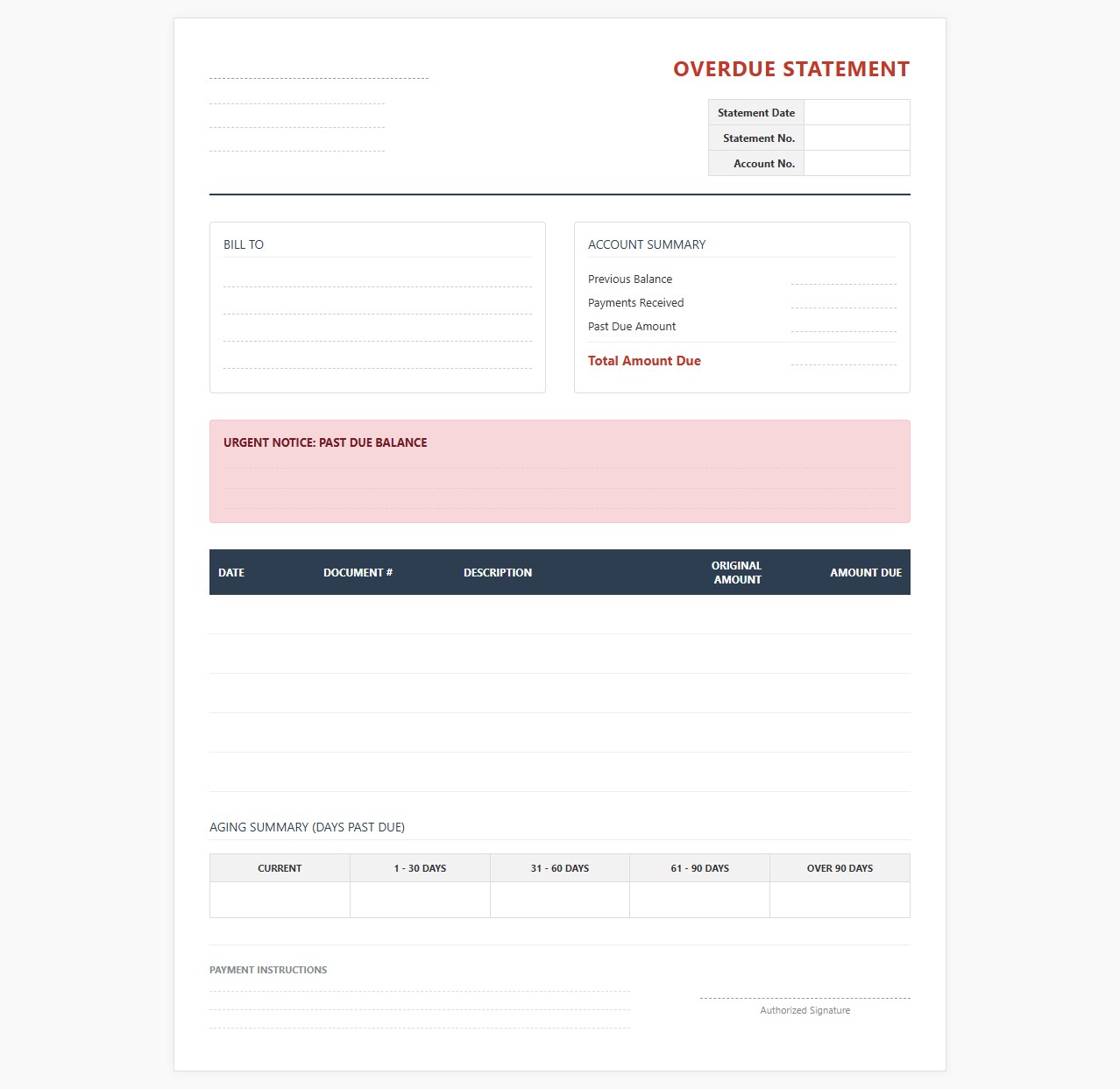Overdue Balance Statement Form