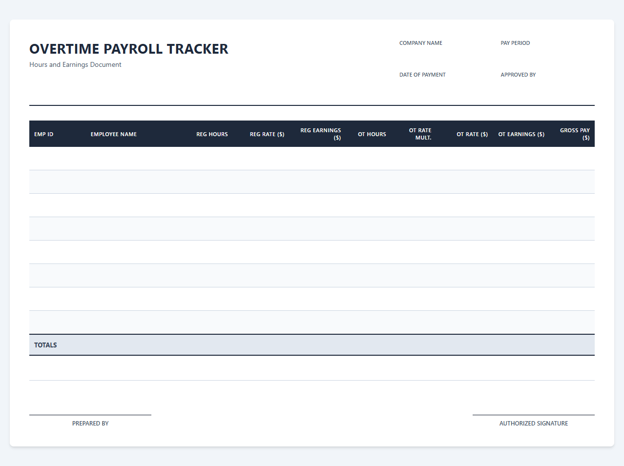 Overtime Payroll Tracker for Hours and Earnings