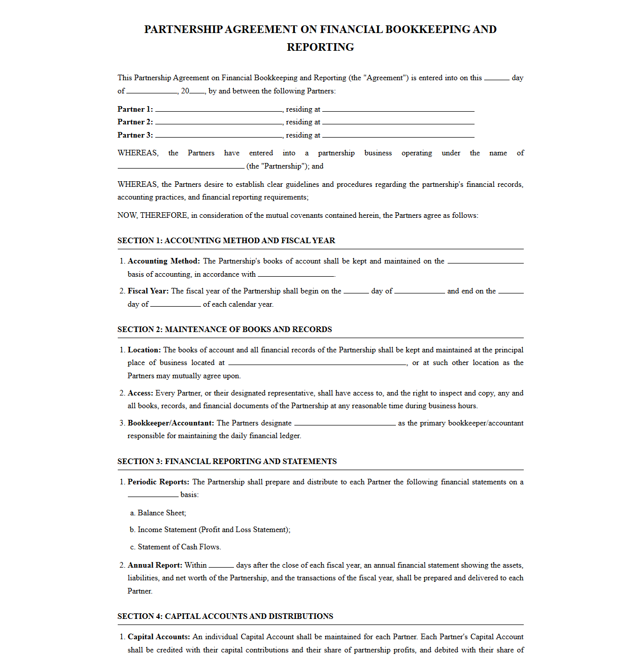 Partnership Agreement on Financial Bookkeeping and Reporting