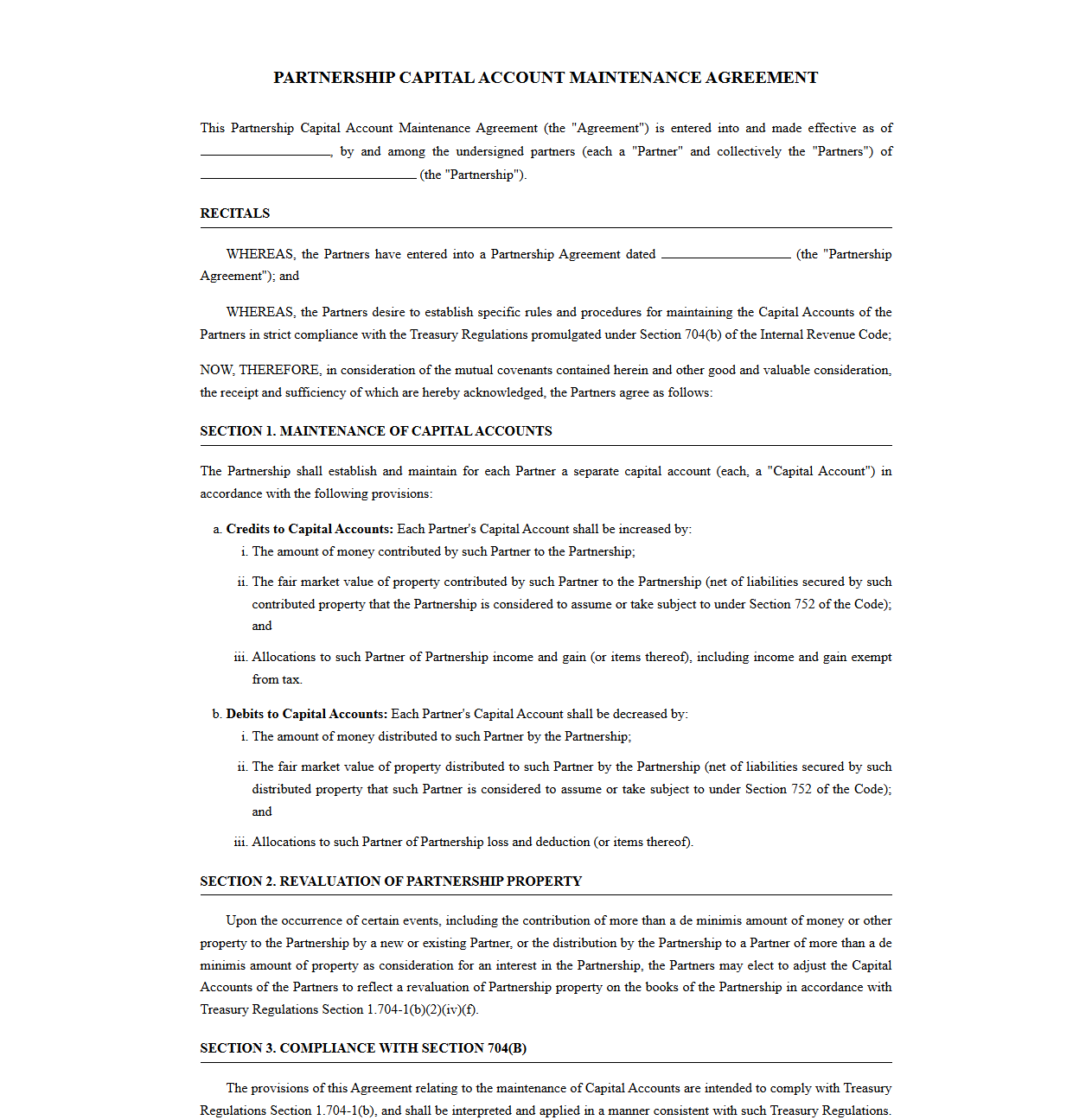 Partnership Capital Account Maintenance Agreement