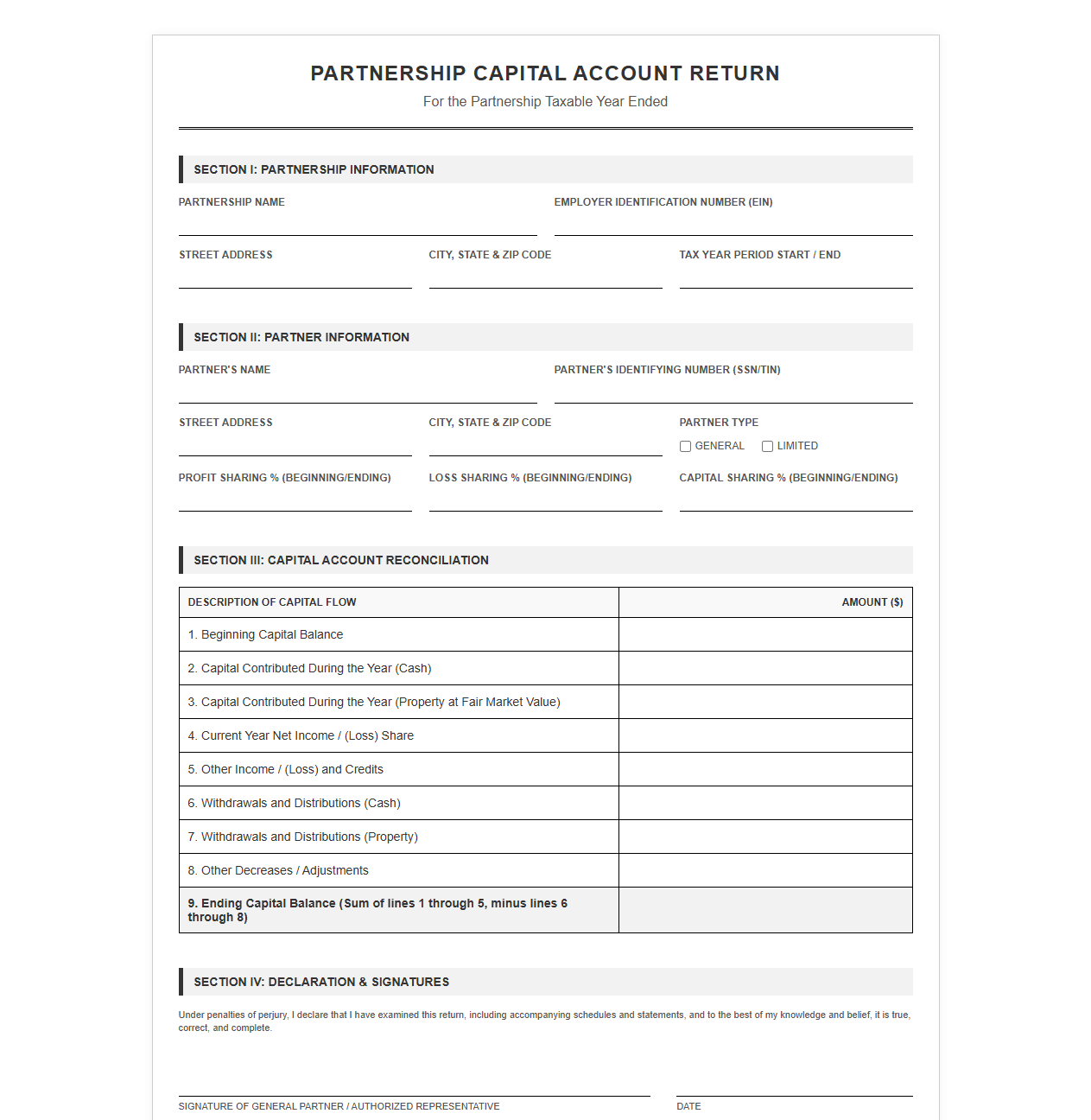 Partnership Capital Account Return Form