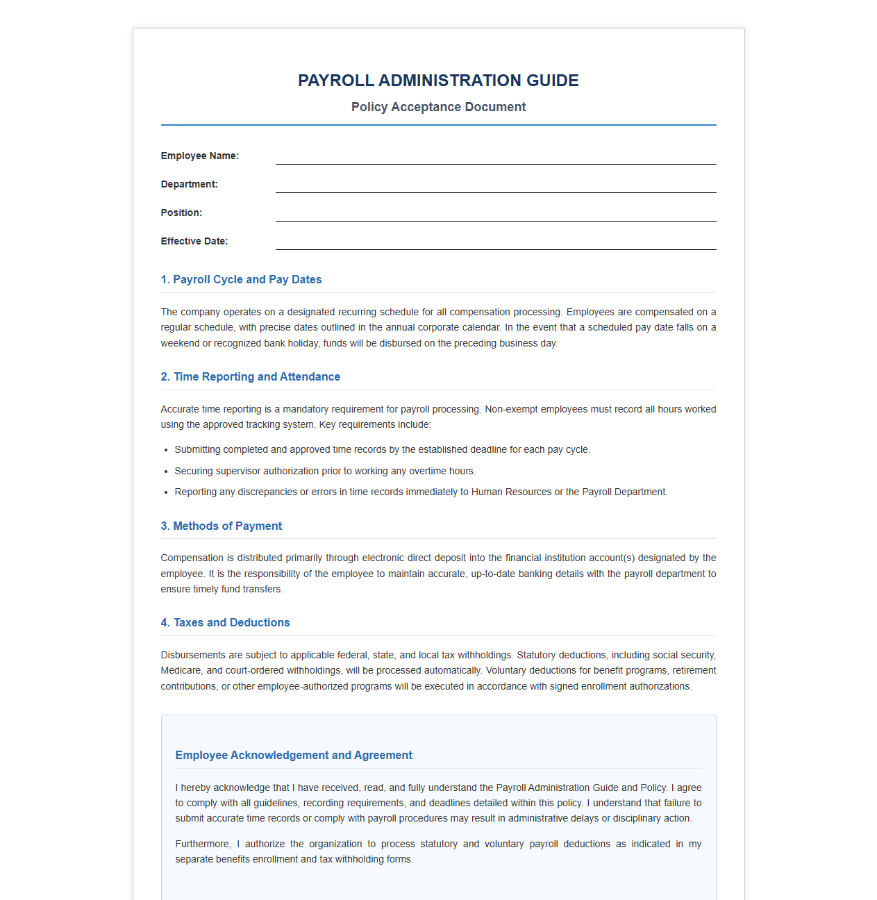 Payroll Administration Guide and Policy Acceptance Document