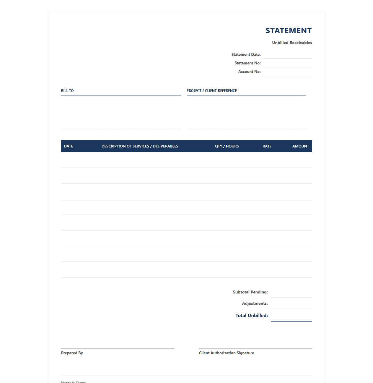 Pending Invoice Statement Template