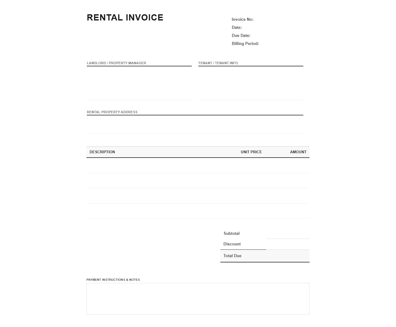 Periodic Rental Payment Invoice Template