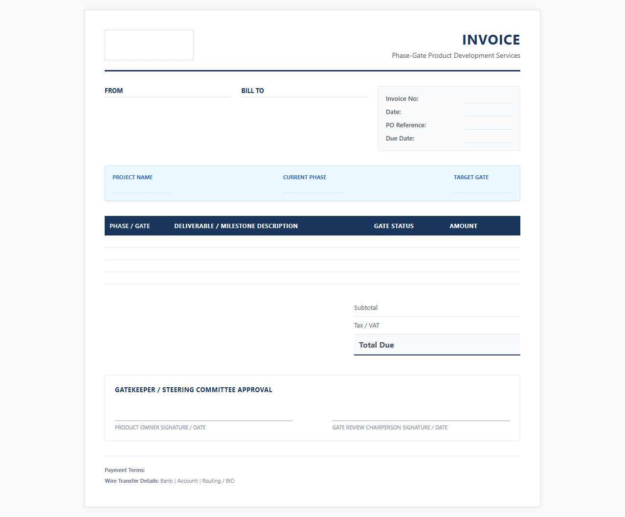 Phase-Gate Commercial Product Development Invoice