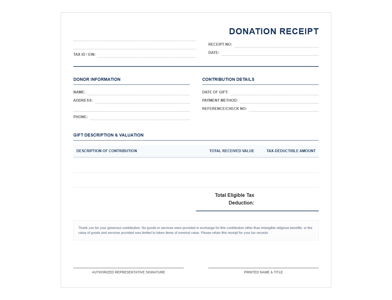Philanthropic Donation Receipt Template