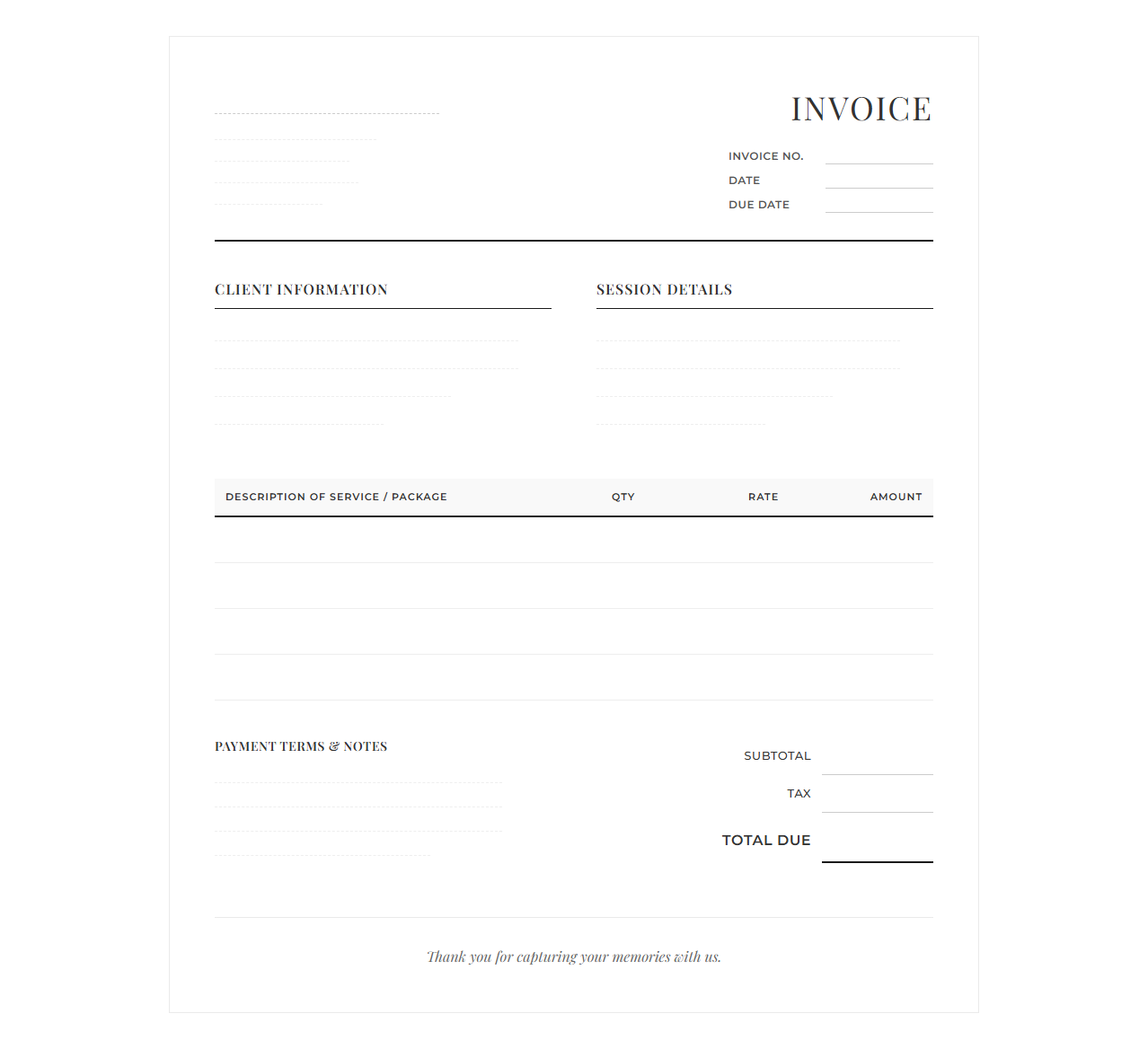 Portrait Photography Invoice Template
