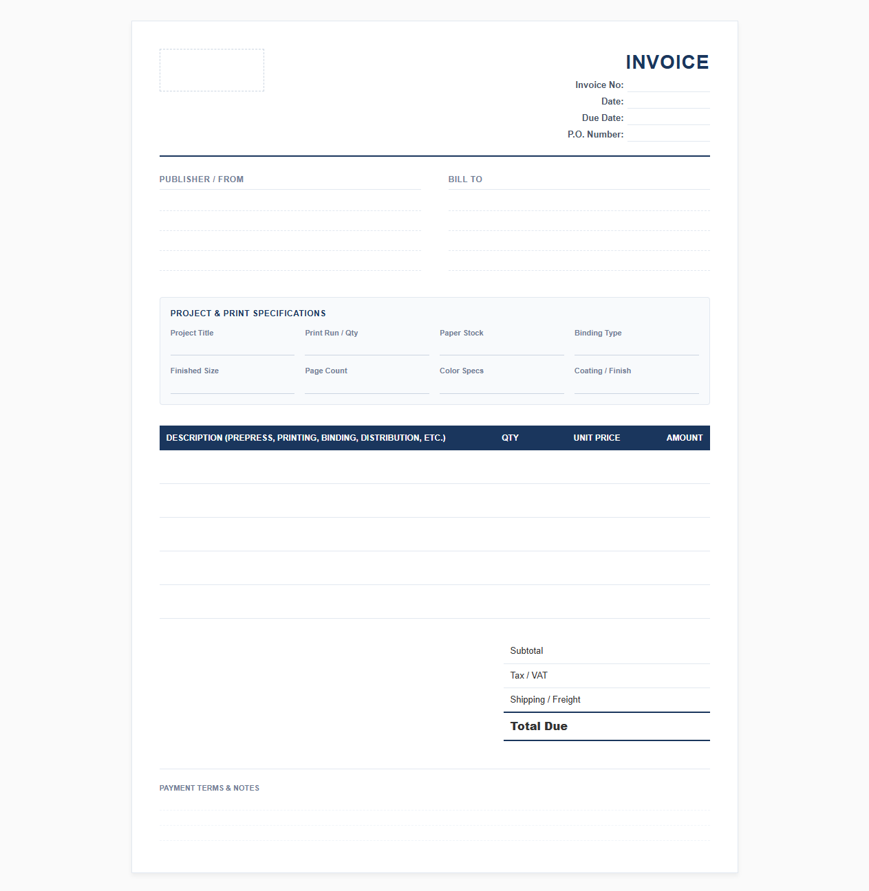 Print and Publishing Services Invoice Template