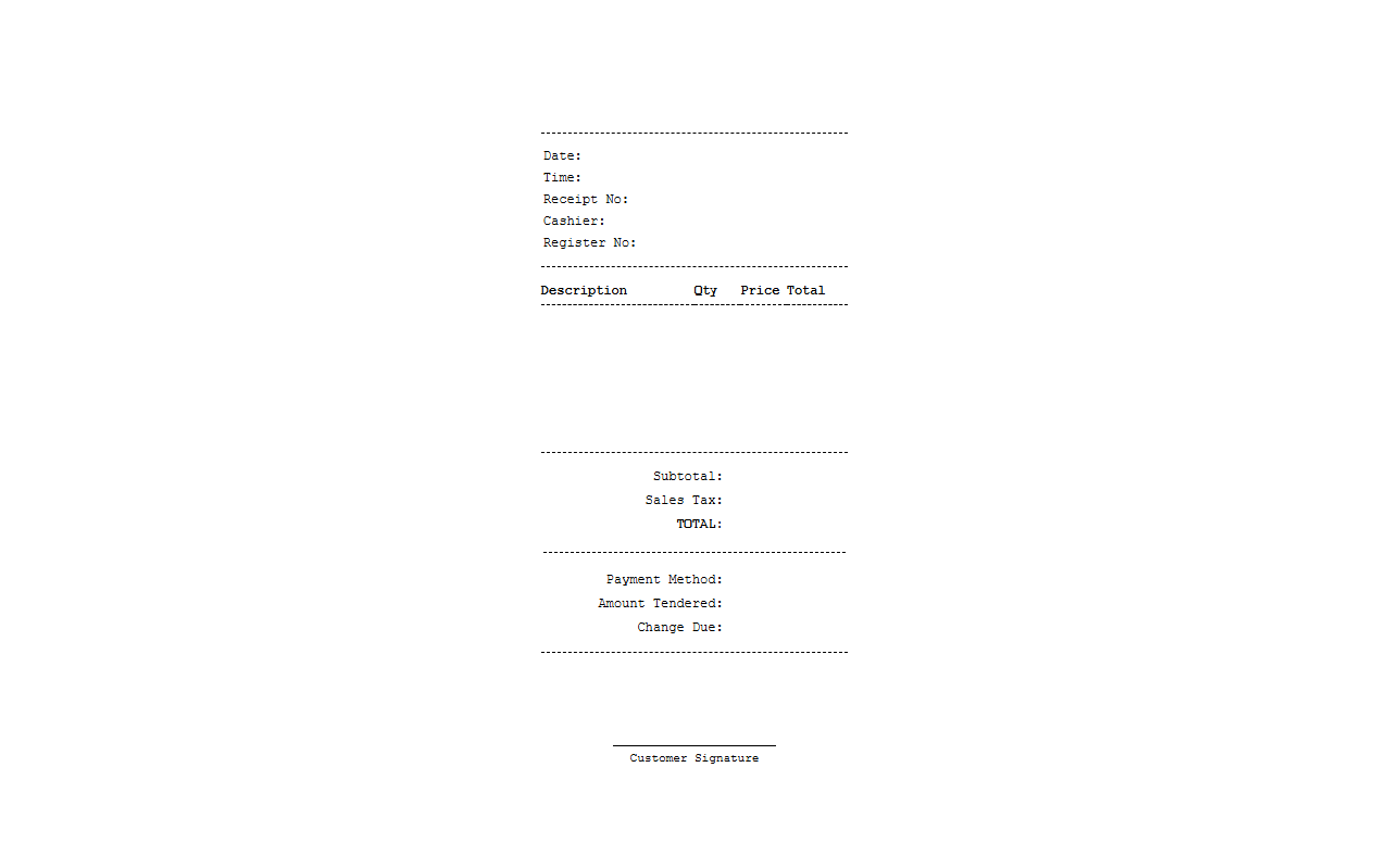 Printable Point of Sale Purchase Receipt