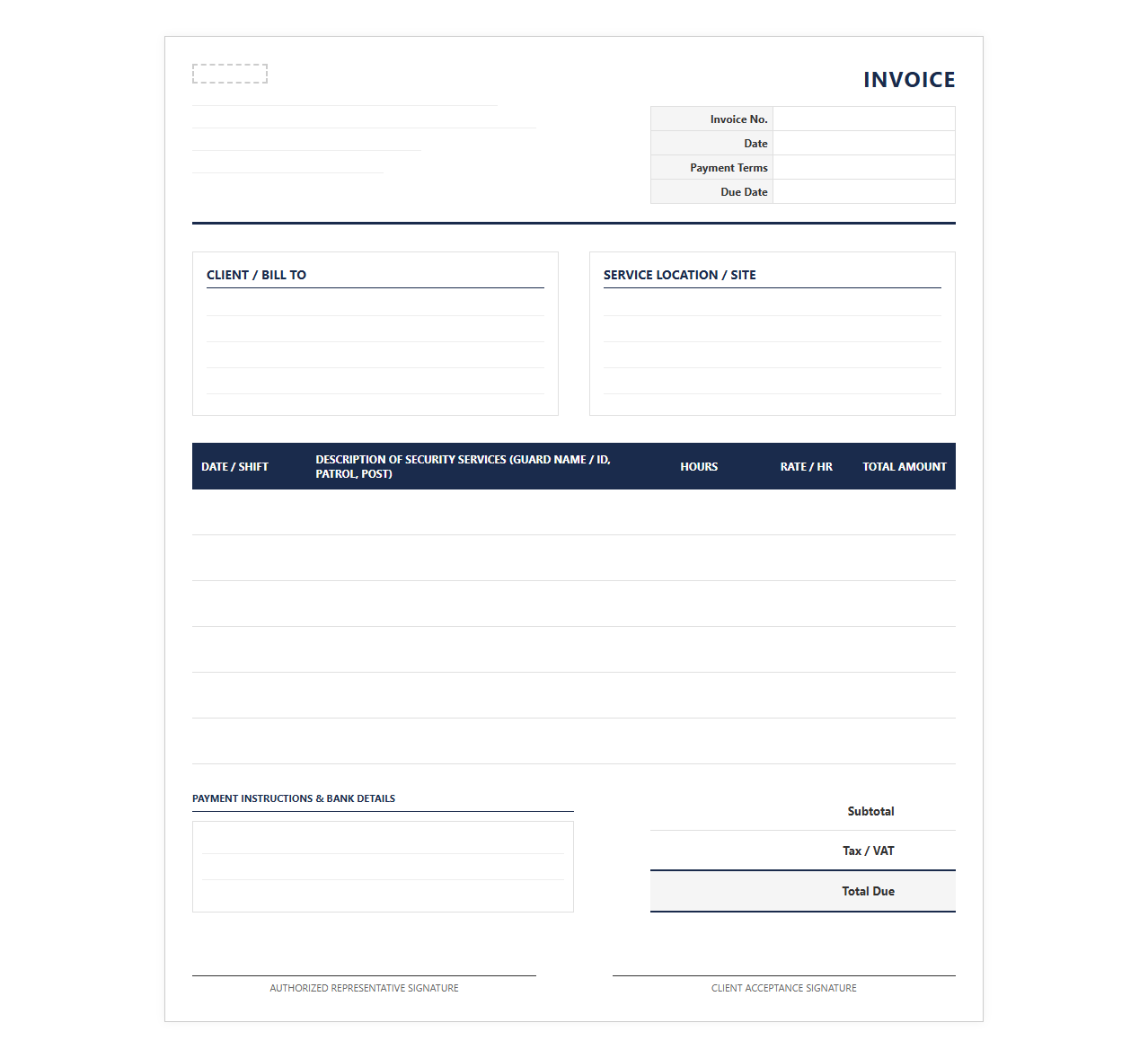 Private Security Services Invoice Template
