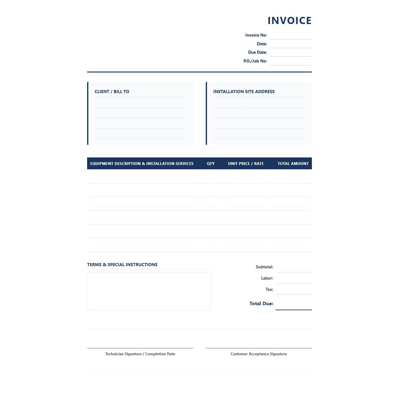 Professional Equipment Installation Service Invoice