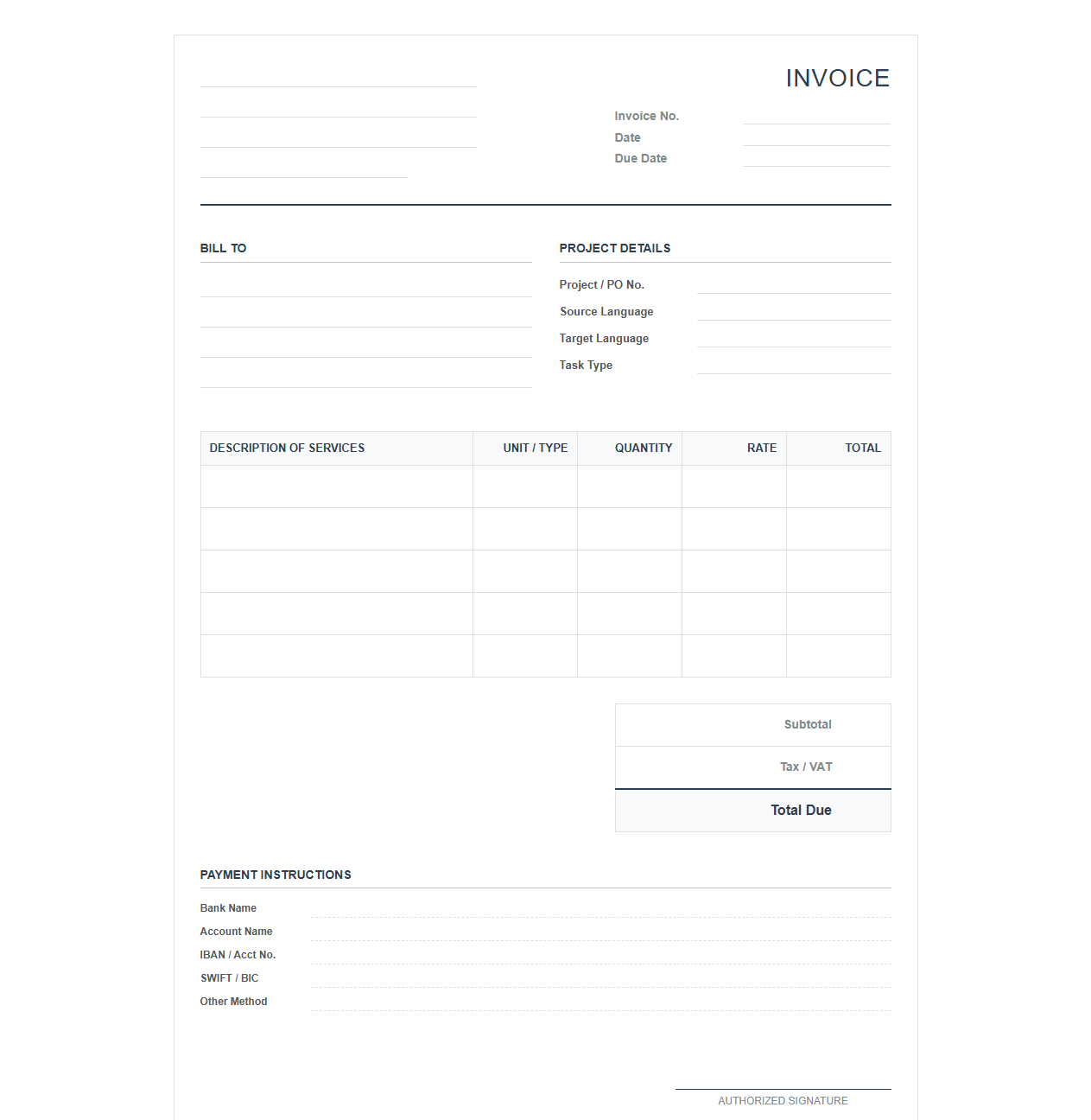 Professional Interpreter and Translator Invoice