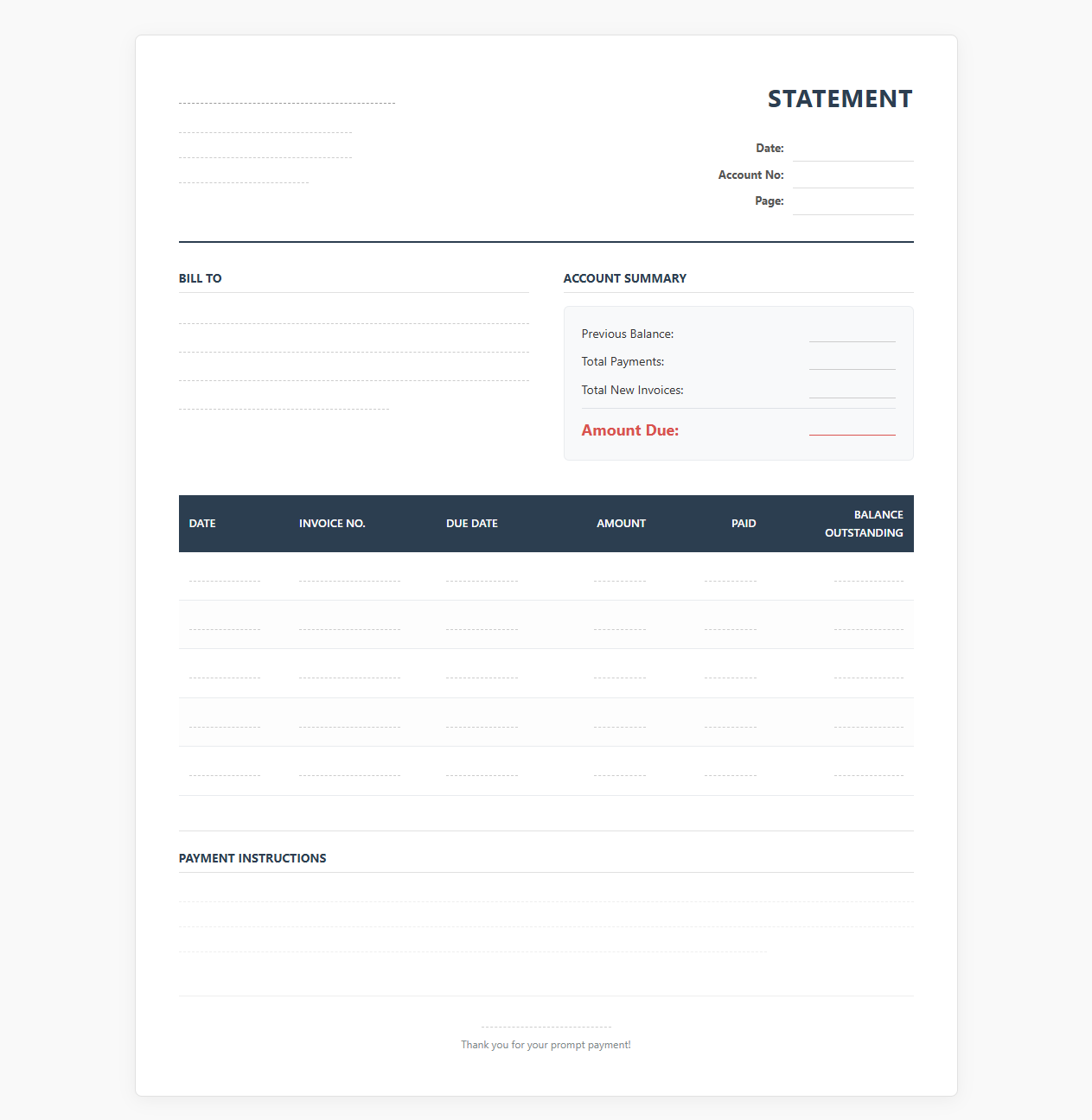 Professional Outstanding Invoice Statement