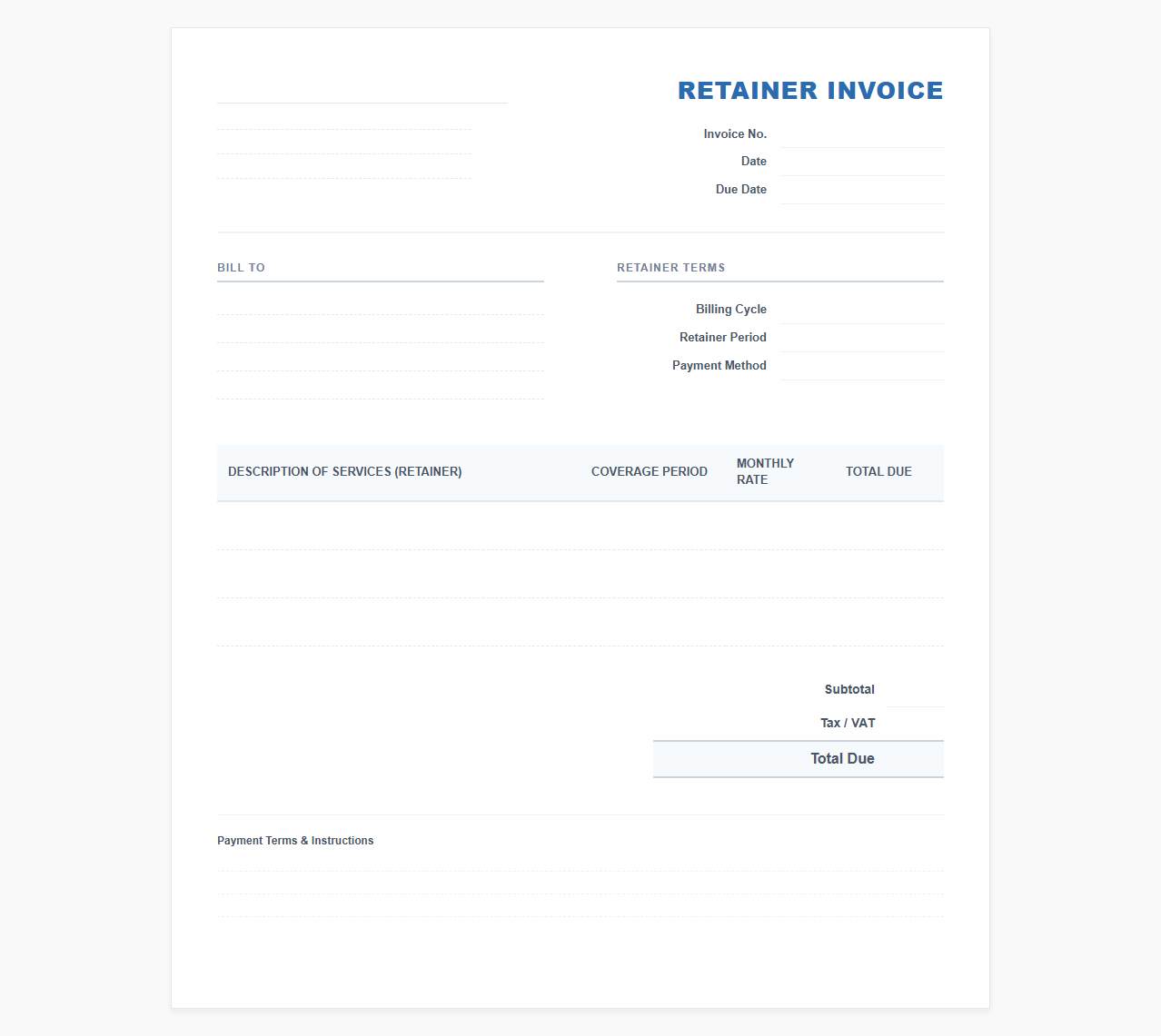 Professional Services Retainer Fee Invoice