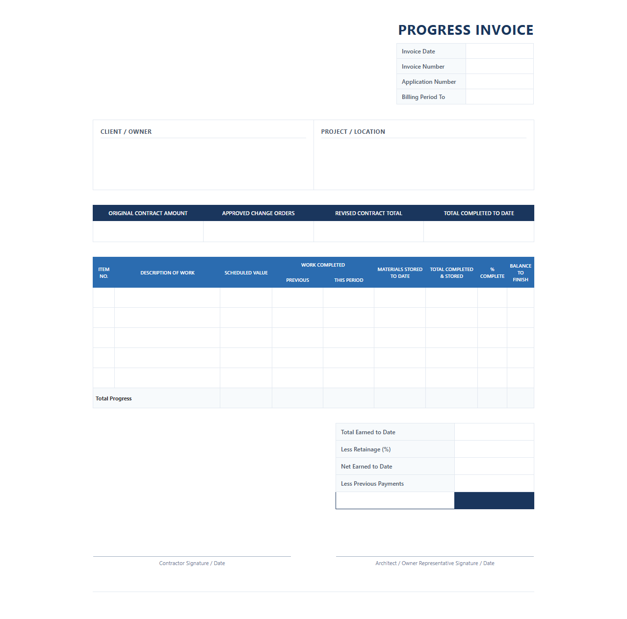 Progress Billing Invoice Template