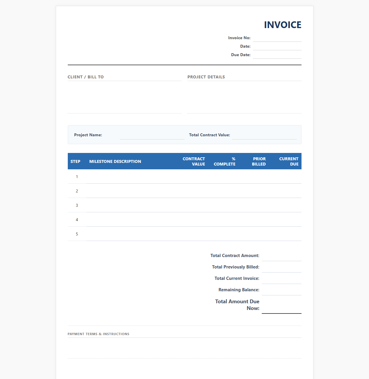 Progressive Step Billing Invoice Template