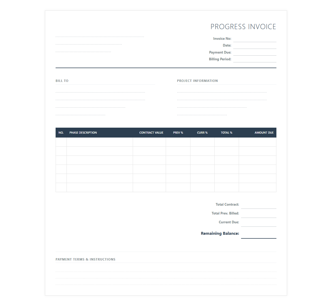 Project Phase Progress Invoice Template