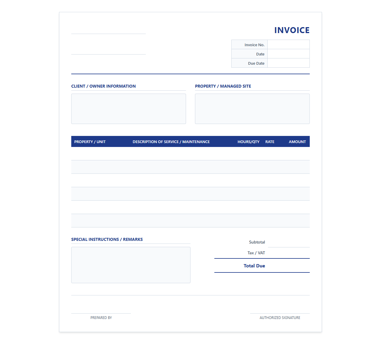 Property Maintenance and Management Invoice