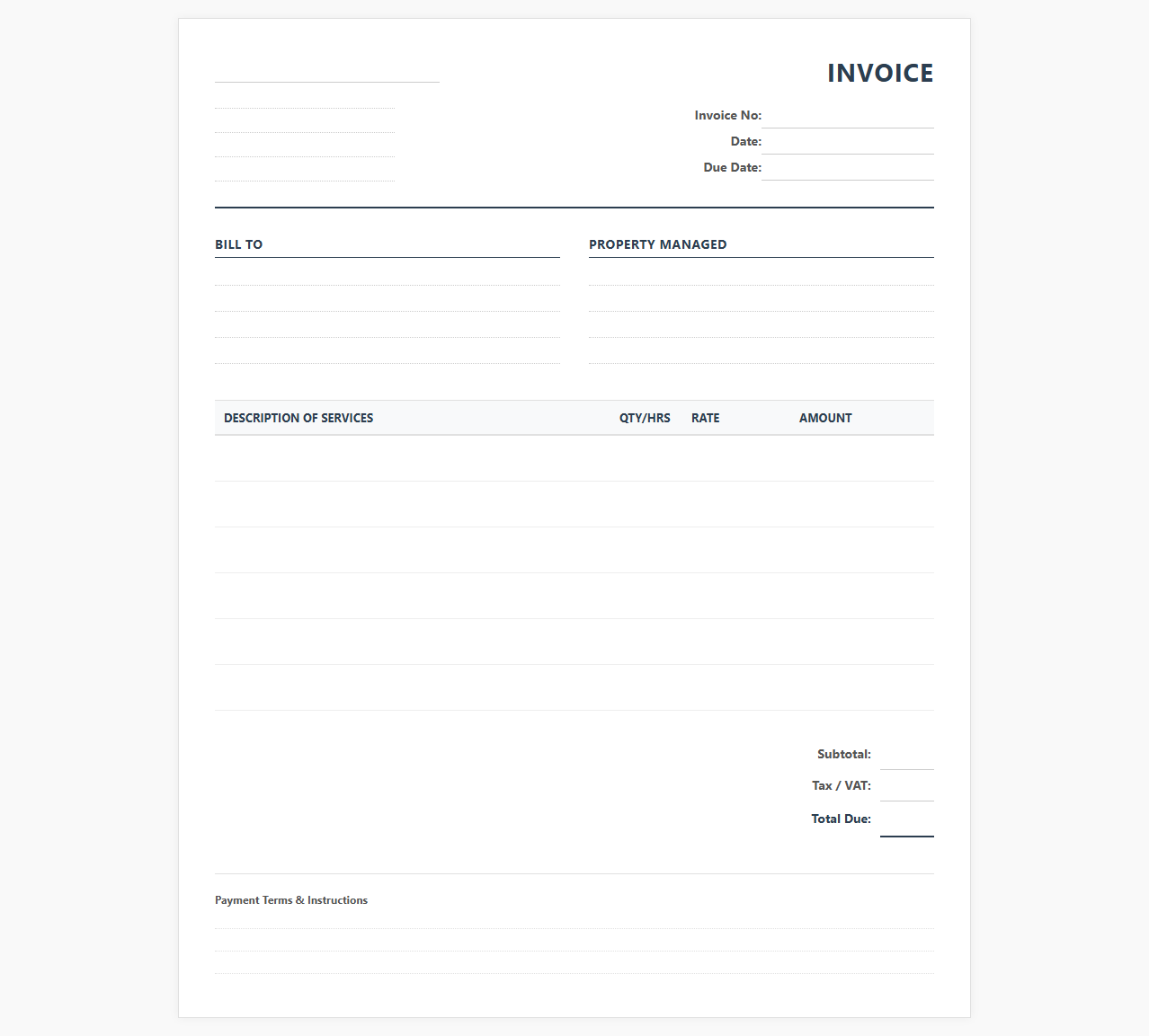 Property Management Services Invoice Template