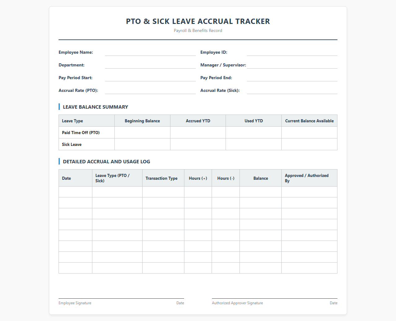 PTO and Sick Leave Accrual Tracker