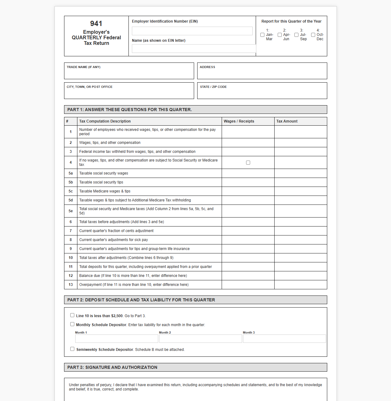 Quarterly Social Security and Medicare Tax Return Form