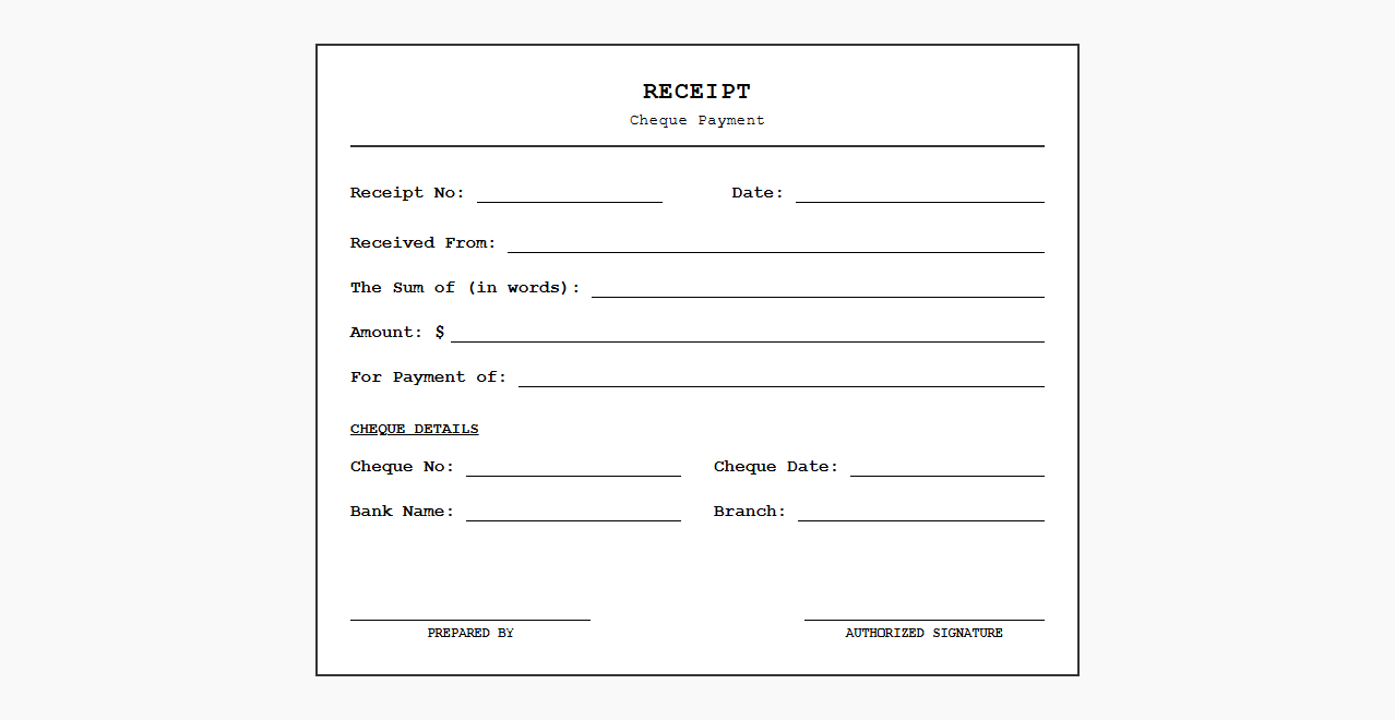Receipt Template for Check Payments