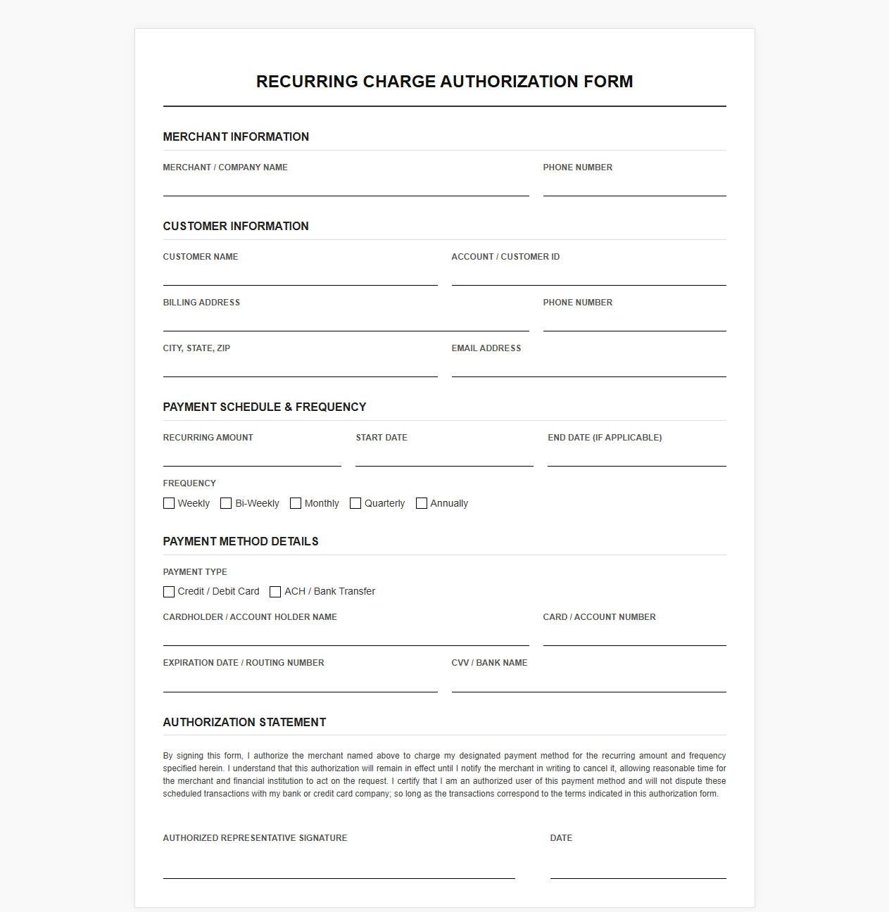 Recurring Charge Authorization Statement Template