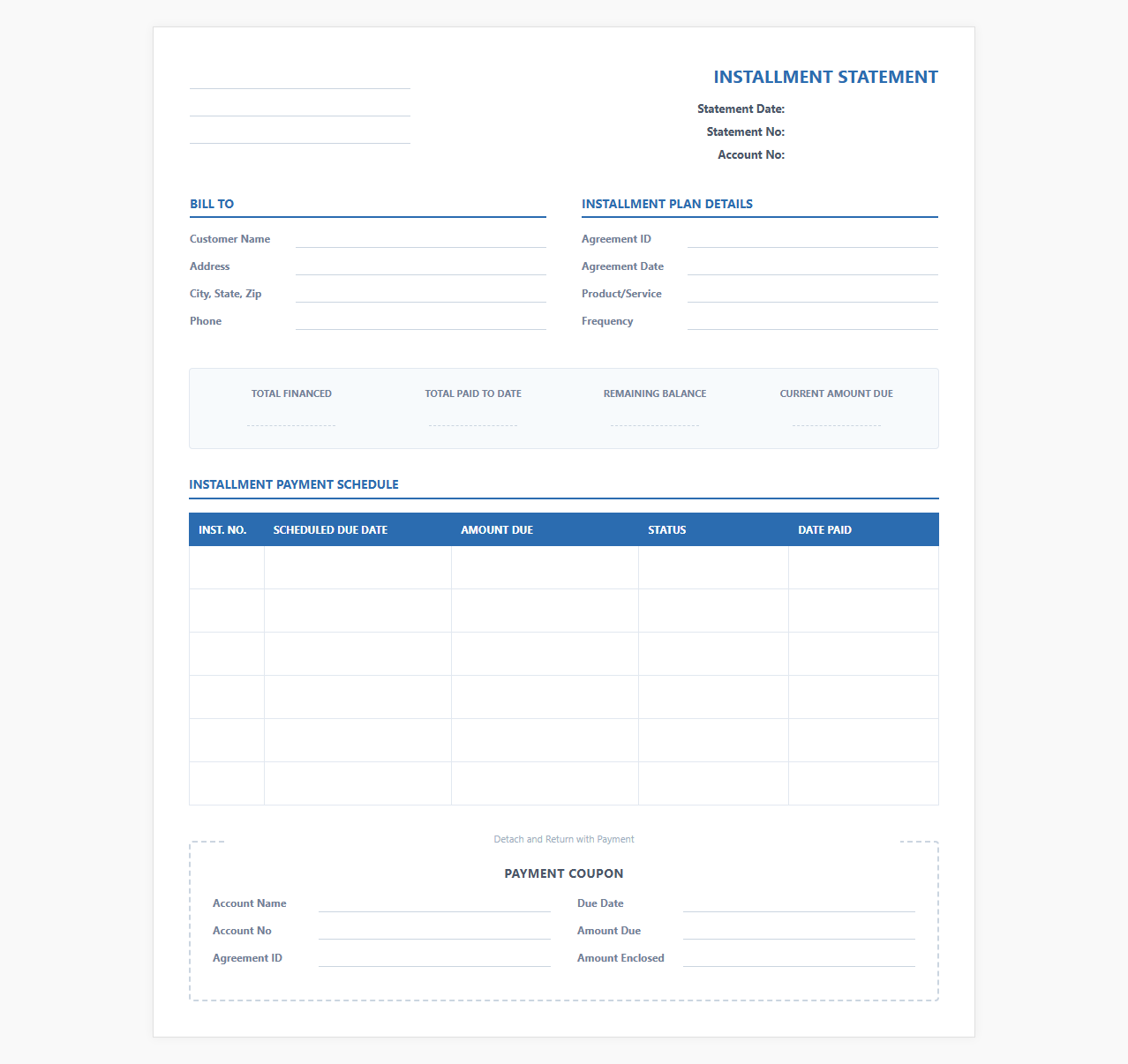 Recurring Installment Billing Statement Template
