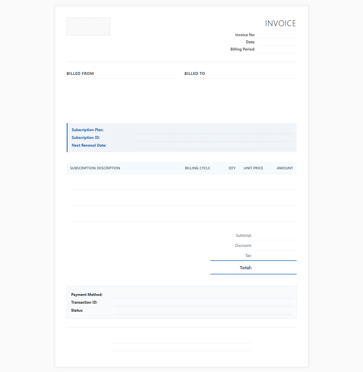 Recurring Membership Billing Invoice Template