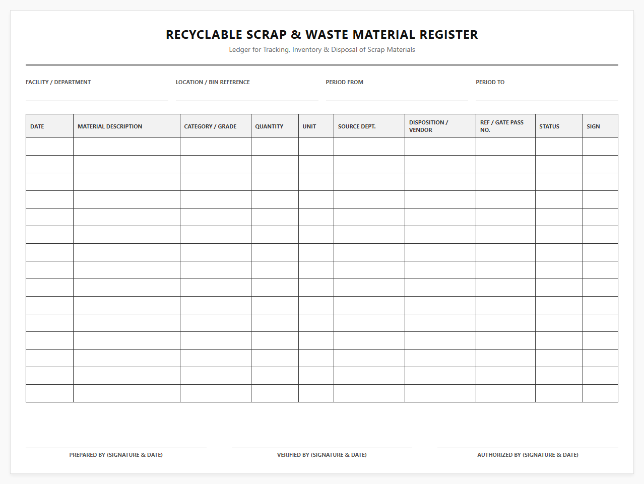 Recyclable Scrap and Waste Material Register