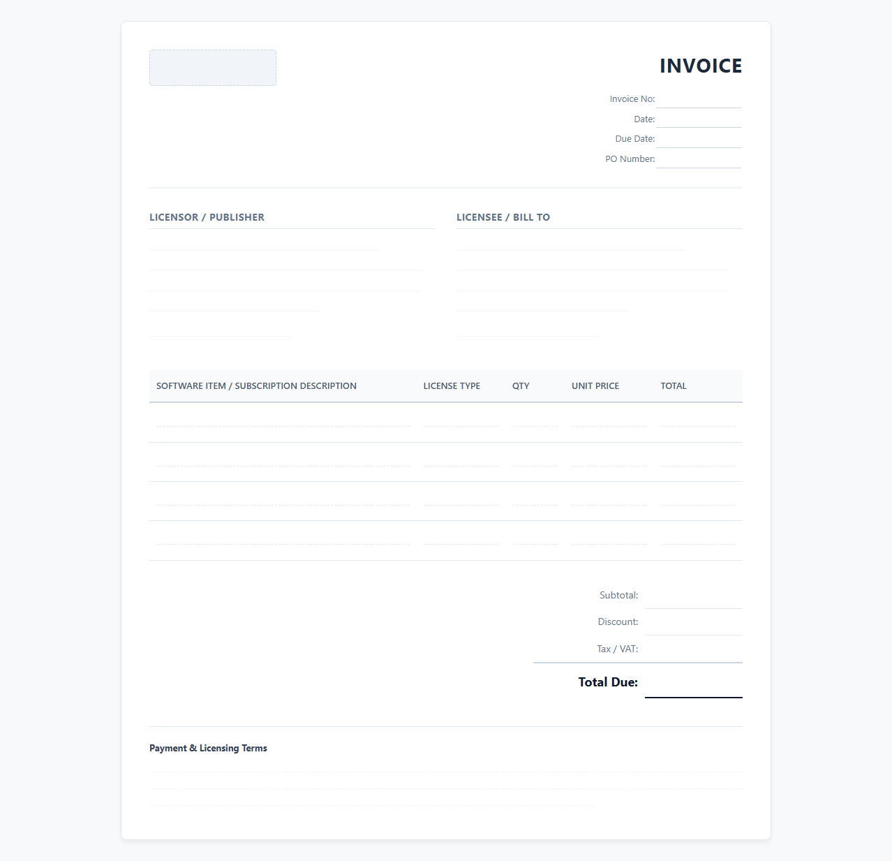 SaaS and Commercial Software Billing Invoice