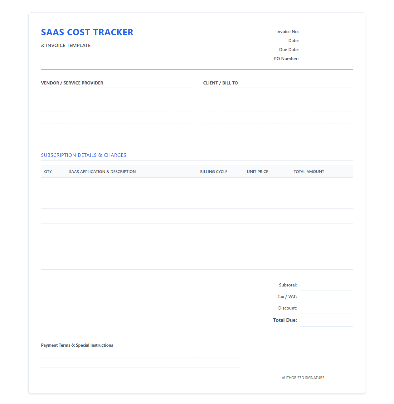 SaaS Cost Tracking and Invoice Template