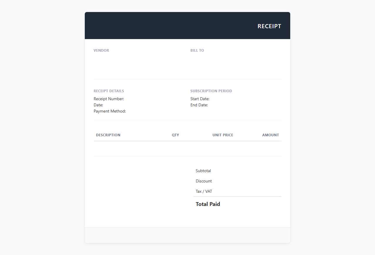 SaaS Platform Software Purchase Receipt