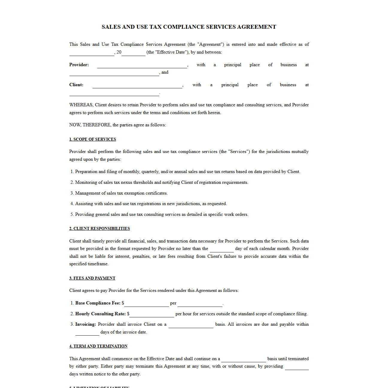 Sales and Use Tax Compliance Consulting Services Contract