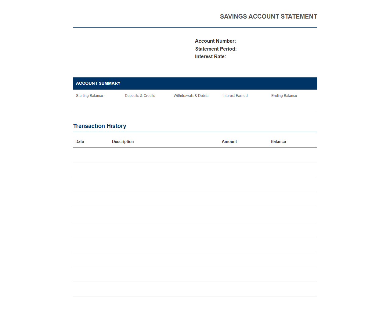 Savings Account Activity Statement