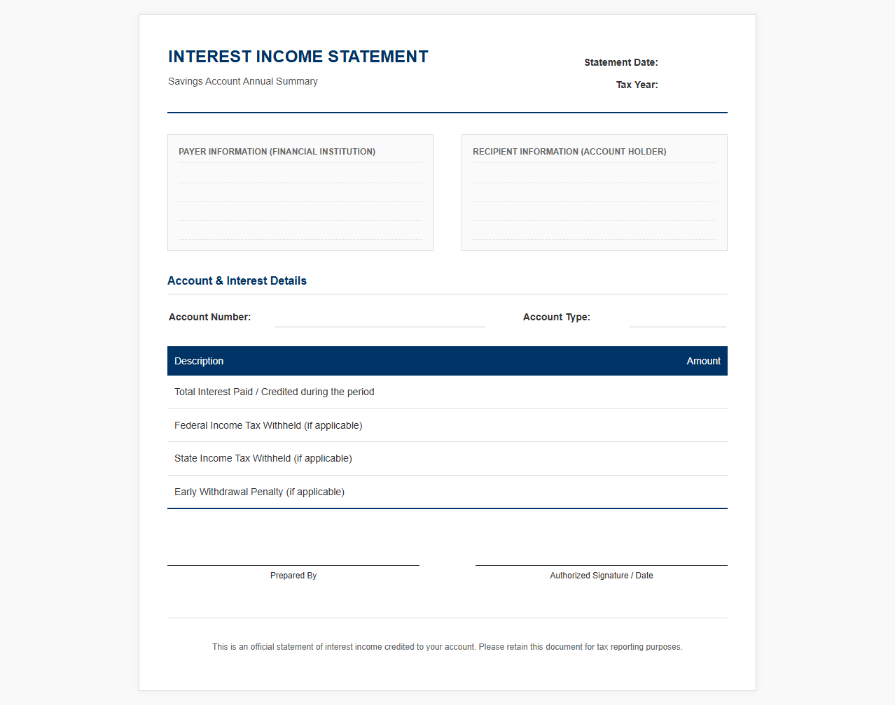Savings Account Interest Statement Format