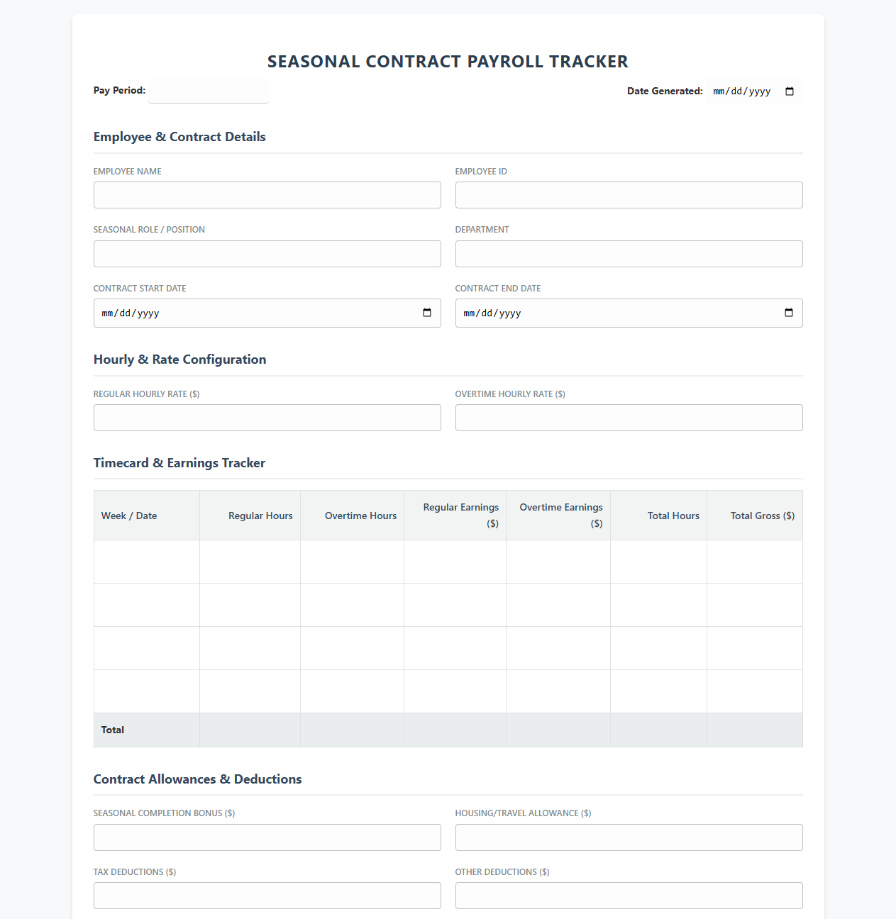 Seasonal Contract Payroll Tracker and Template