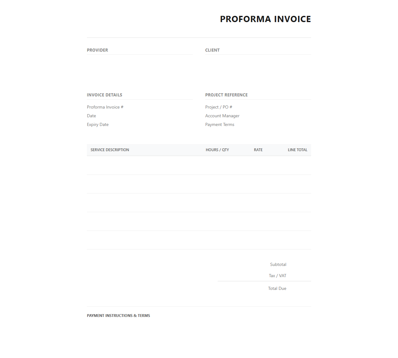 Service Industry Proforma Invoice Layout