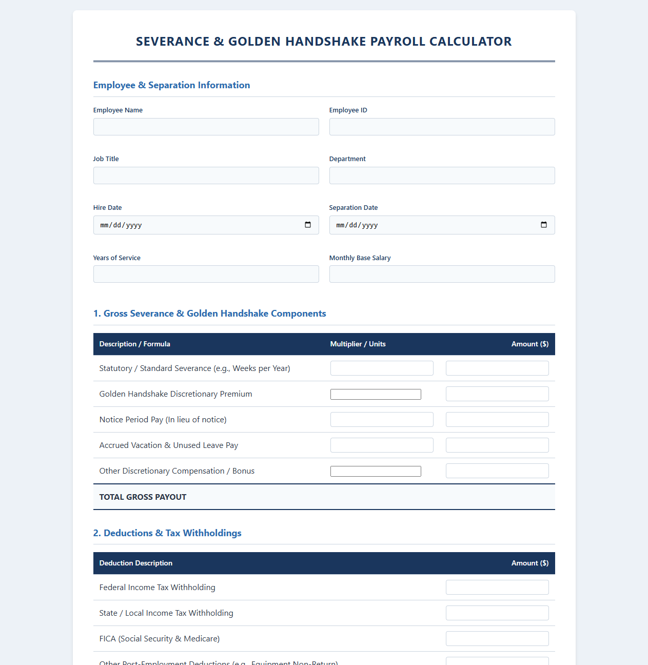 Severance and Golden Handshake Payroll Calculator