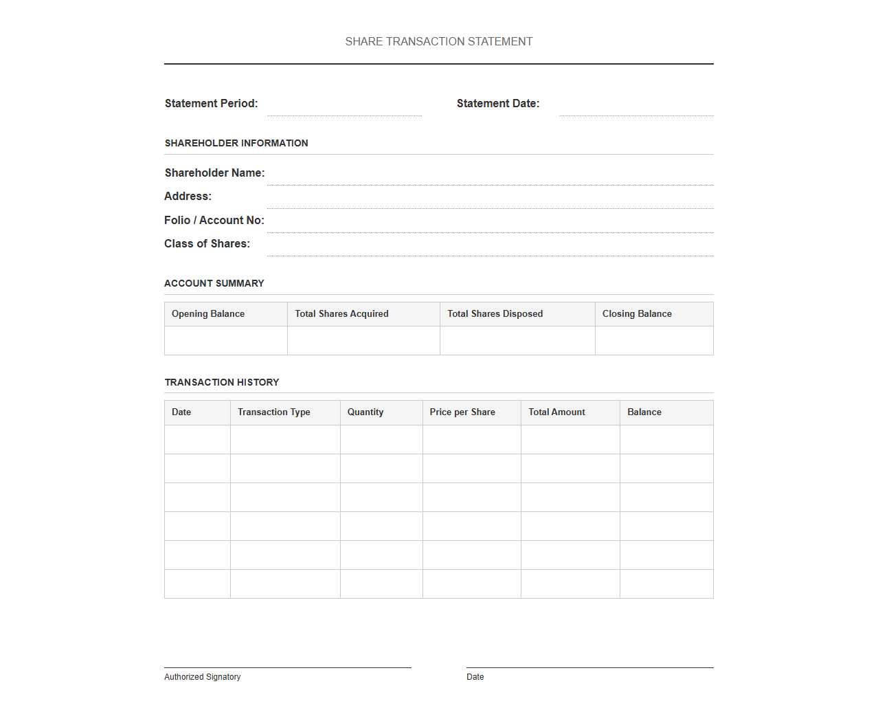 Share Transaction Statement Template