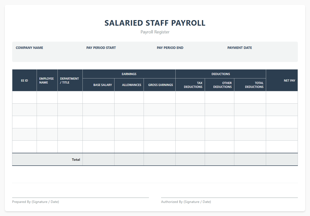 Simple Salaried Staff Payroll Spreadsheet